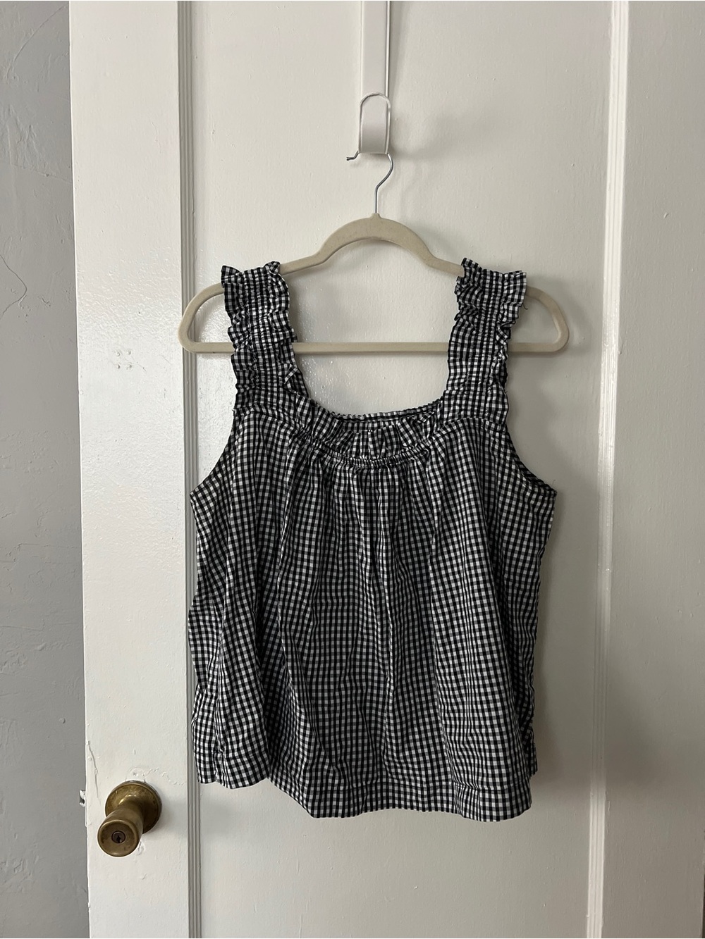 GAP Black & White Gingham Smocked Strap Tank